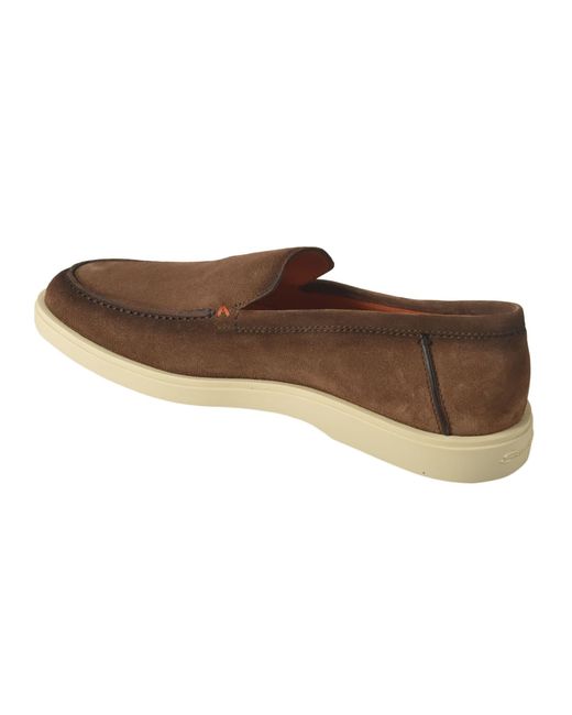 Santoni Brown Slip-On Plain Loafers for men