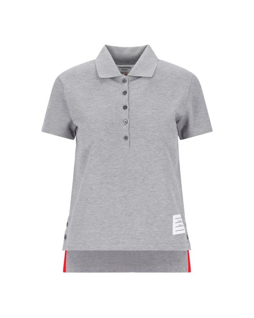 Thom Browne Gray Polo Shirt With Tricolor Detail On The Back