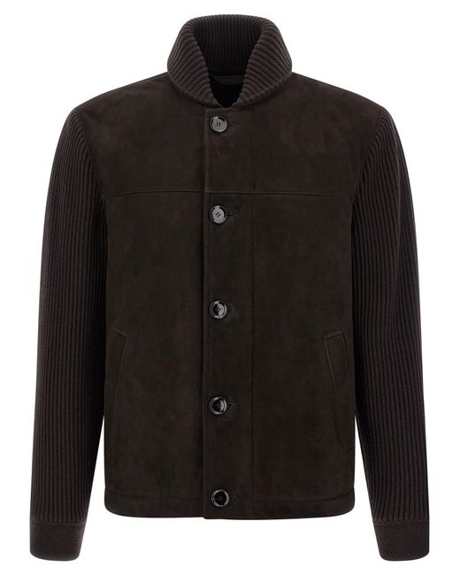 Brioni Black Suede Bomber Jacket Puffer Jackets for men