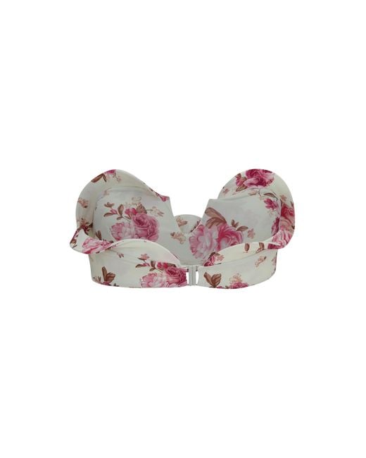Magda Butrym Pink Sculptural Floral-Print Bandeau Swim Top Polyamide; Elastane Swimwear