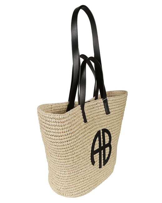 Anine Bing Natural Logo Embossed Woven Shopper Bag