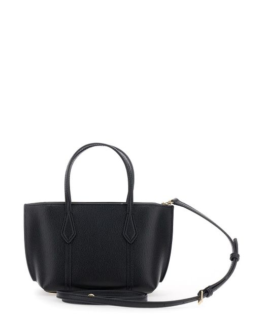 Tory Burch Black 'Perry' Handbag With Adjustable And Removable Shoulder Strap And Embossed Logo Lettering On The Front