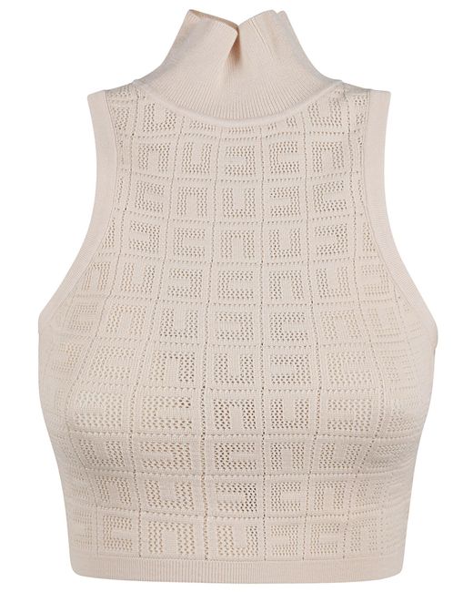 Elisabetta Franchi Natural Knitted Cropped Tank Top