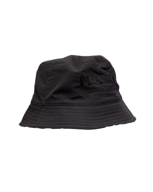McQueen Black Polyamide Reversible Bucket Hat