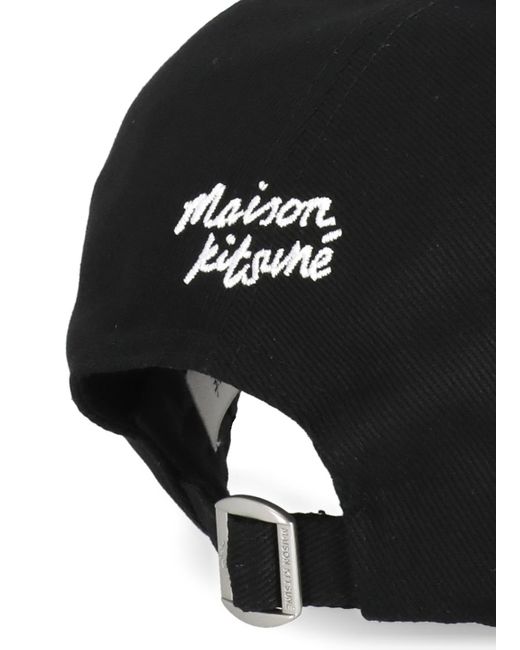 Maison Kitsuné Black Baseball Cap With Logo for men