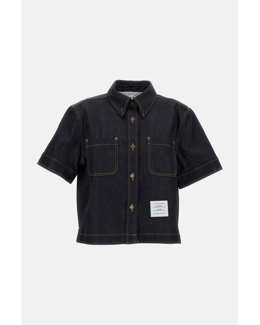 Thom Browne Black Short Sleeved Denim Shirt