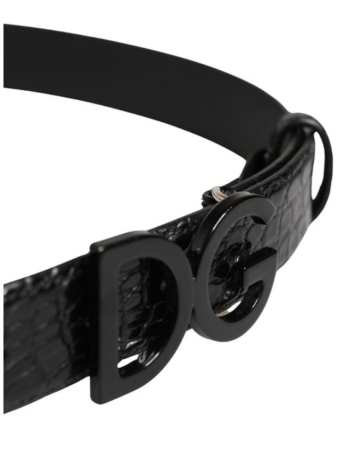 Dolce & Gabbana Black Exotic Leather Logo Buckle Belt Caiman for men