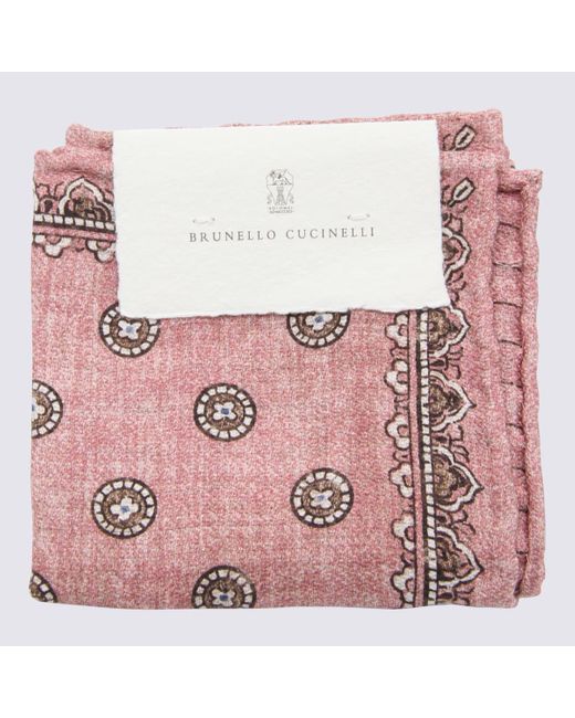 Brunello Cucinelli Pink Silk Scarves for men
