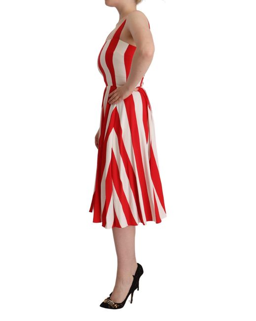 Dolce & Gabbana Red Elegant A-Line Striped Shift Dres