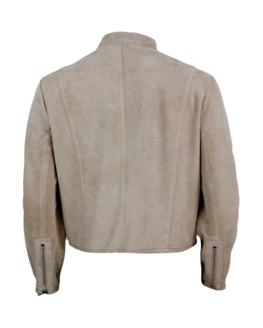Antonelli Gray Biker Jacket Made Of Soft Suede. Side Zip Closure And Pockets On The Front