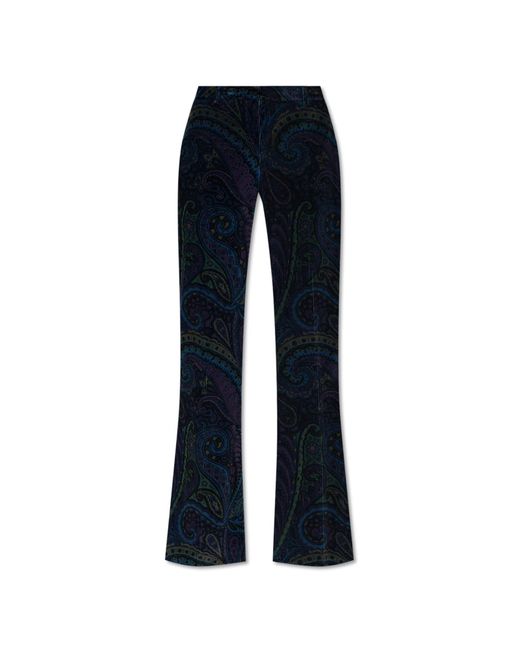 Etro Blue Corduroy Pants With Flared Legs