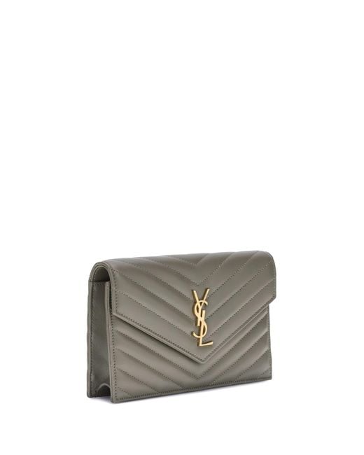 Saint Laurent Gray Wallet With Shoulder Strap