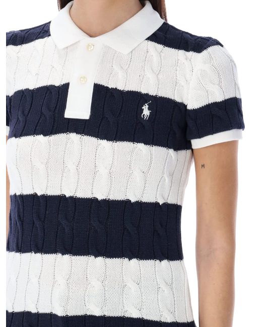 Polo Ralph Lauren Blue Cotton Cable Knit Striped Polo Shirt