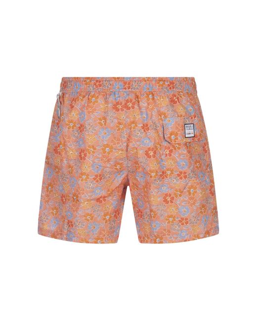 Fedeli Pink Swim Shorts With Multicoloured Flower Pattern for men