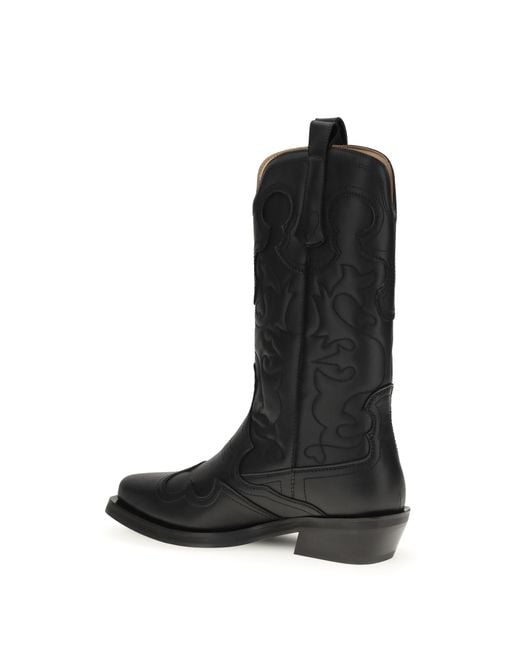 Ganni Black Embroidered Western Boots