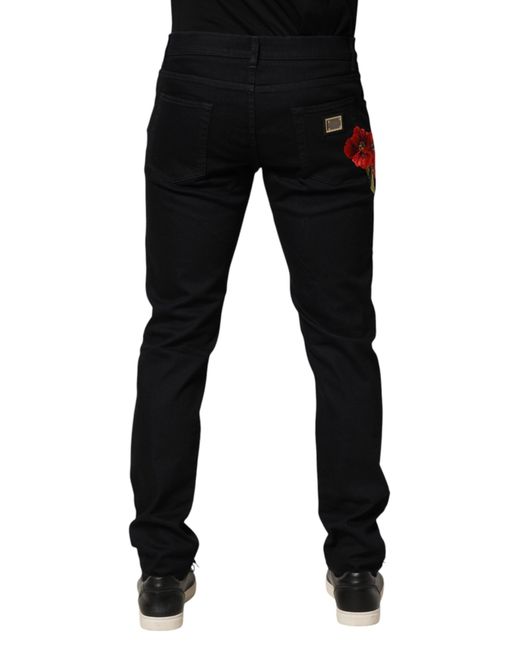 Dolce & Gabbana Black Floral Cotton Skinny Denim Jeans Elastane Clothing for men