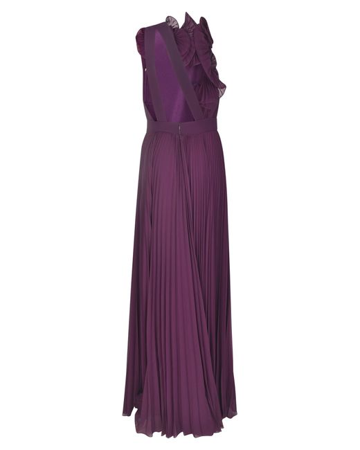 Elie Saab Purple Pleated Georgette Gown