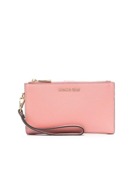 MICHAEL Michael Kors Leather Wristlet Bag in Primrose (Pink) | Lyst