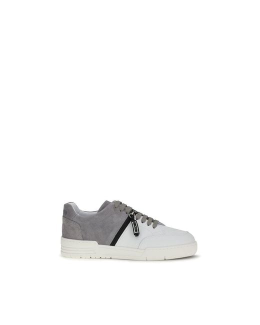 Moschino Gray Calf Leather Bos Taurus Low Top Sneakers for men