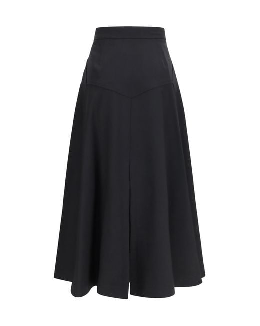 Burberry Black Midi Skirt Wool Twill Merino