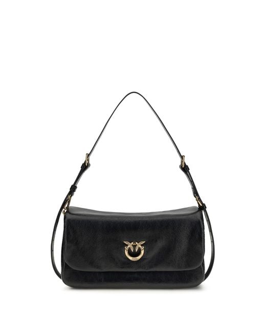Pinko Black Love Click Soft Horizontal Shoulder Bag Calf Leather Bos Taurus