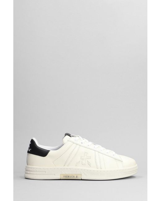 Premiata White Russell Sneakers In Beige Leather for men
