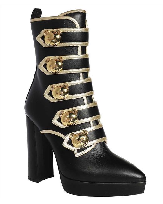 Moschino Black Leather Ankle Boots