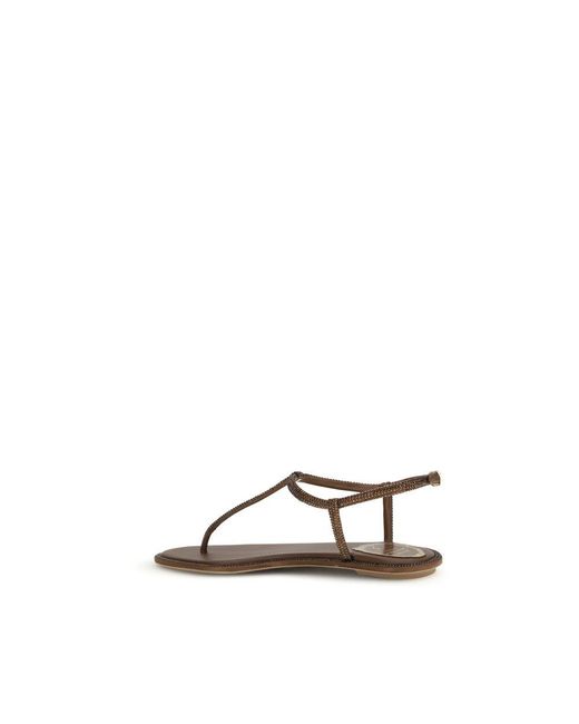 Rene Caovilla Brown Satin Flat Sandals