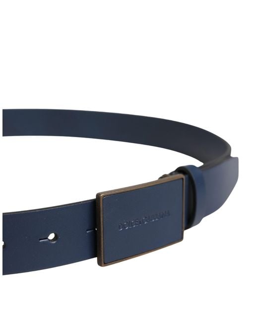 Dolce & Gabbana Blue Calf Leather Logo Metal Buckle Belt for men
