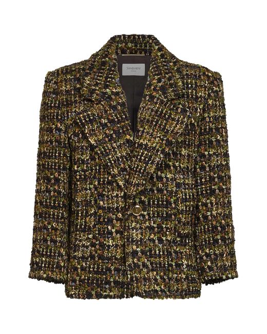 Saint Laurent Green Khaki Wool Tweed Jacket