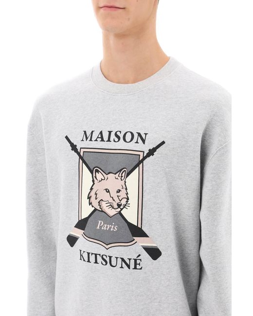 Maison Kitsuné Gray College Fox Print Sweatshirt for men
