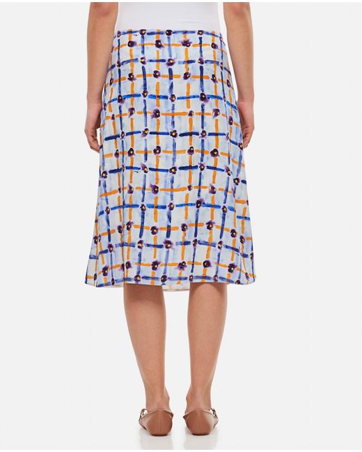 Marni White Midi A-Line Pattern Skirt