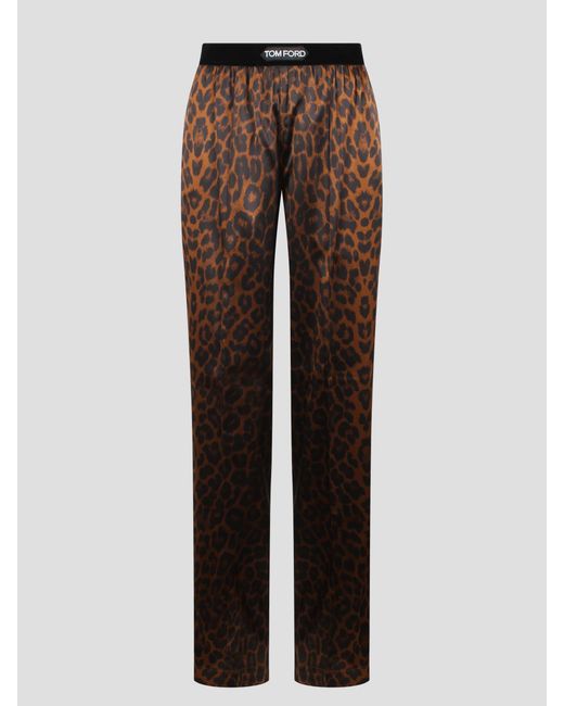 Tom Ford Brown Reflected Leopard Print Silk Satin Signature Pj Pants