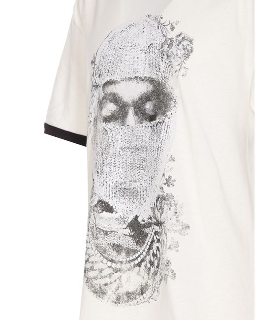 Ih Nom Uh Nit White Mask Roses Distressed Print And Logo T-Shirt for men