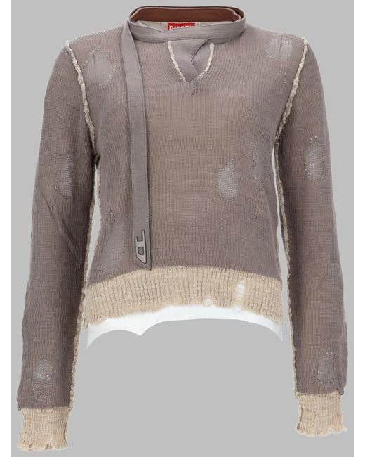 DIESEL Gray Fringed Sweater -Dracarina Cotton Jumpers