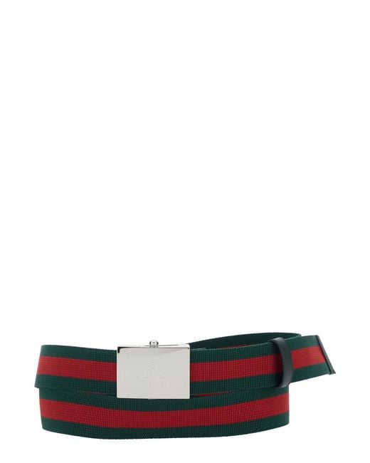 Gucci White Belt With Web Motif Canvas for men