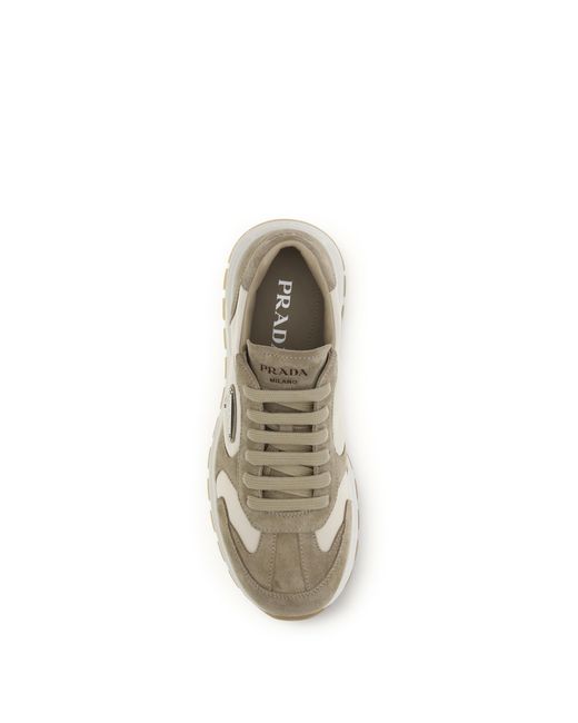 Prada White Sneakers Prax Suede And Re-Nylon Lace-Up Shoes for men
