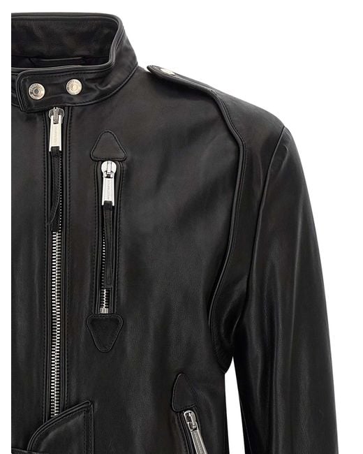 DSquared² Black X Ducati Capsule Leather Jacket Puffer Jackets for men