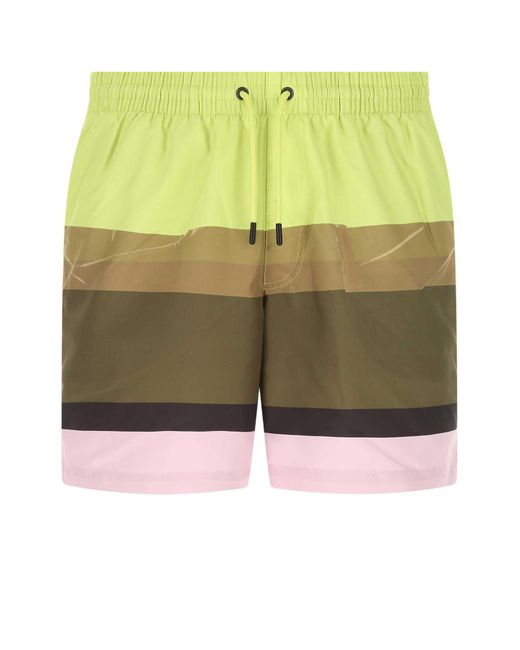 Dries Van Noten Green Printed Nylon Bermuda Shorts for men