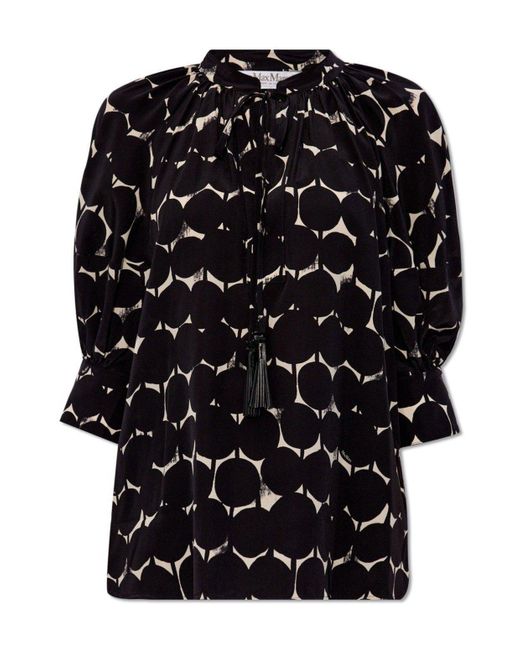 Max Mara Black Emy All-over Patterned Drawstring Top