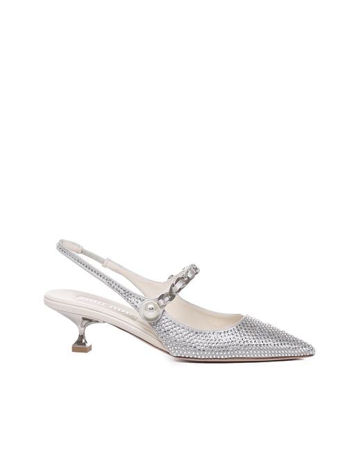 Miu Miu White Silk Blend Slingback With Applications