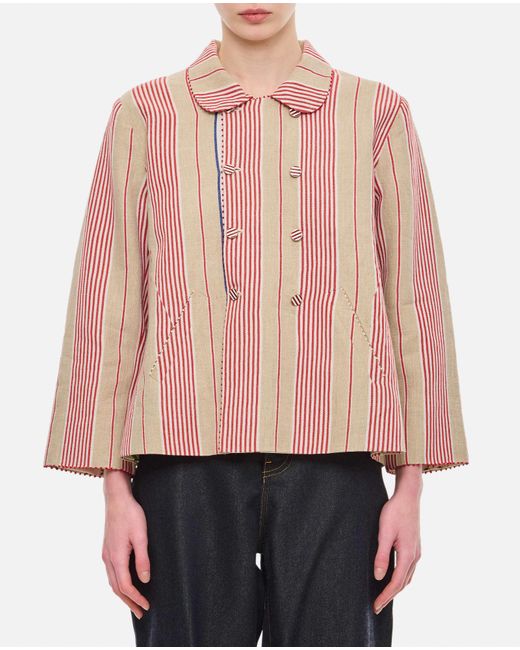 Péro Pink Cotton And Linen Double Breasted Jacket