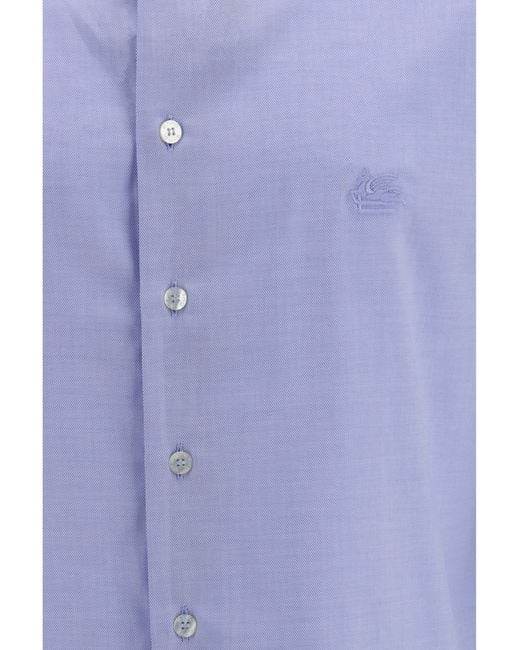Etro Blue Roma Cotton Shirt With Pegaso Logo for men