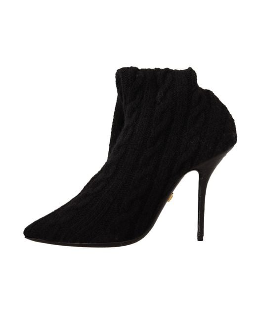 Dolce & Gabbana Black Stretch Socks Knee High Booties Shoes Fabric