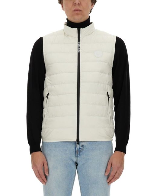Woolrich Blue Down Vest With Logo for men