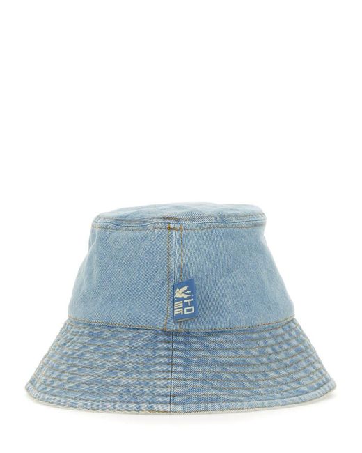 Etro Blue Bucket Hat With Pegasus Embroidery
