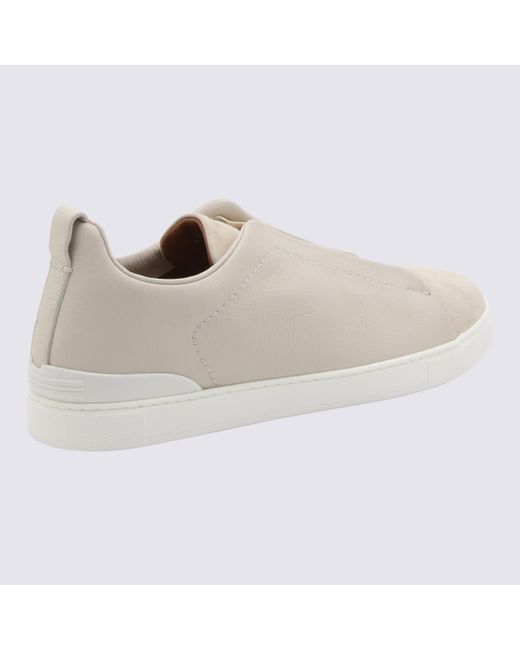 Zegna White Leather Slip On Sneakers for men