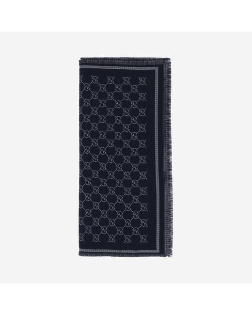 Gucci Blue Wool Scarf With Gg Pattern for men