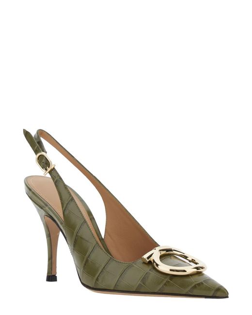 Ferragamo Metallic Pumps Sara Crocodile-Effect Leather Calf