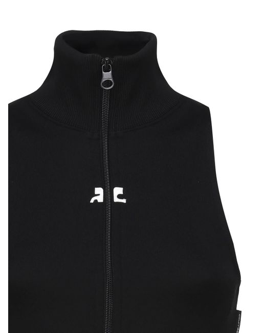 Courreges Black Ribbed Vest With Contrasting Color Logo On The Front